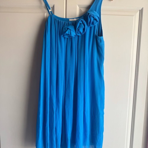 Ysatis blue dress with straps and floral decorations like new, size 3