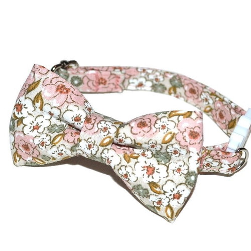 Breakaway cat collar pink floral with removable bow