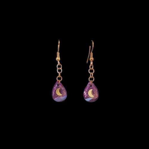 Handmade recycled plastic earrings with moon design, new