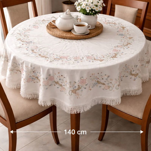Round embroidered tablecloth 140 cm used with fringes