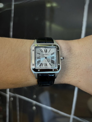 Seiko Santos ρολόι καινούργιο με δερμάτινο λουράκι unisex μαύρο και άσπρο