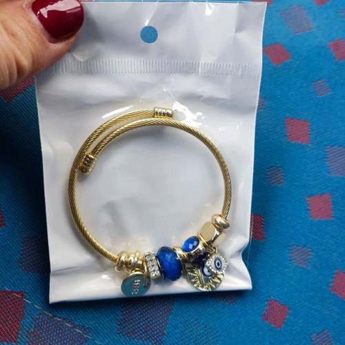 Evil eye bracelet and beads new, gold color, stainless steel