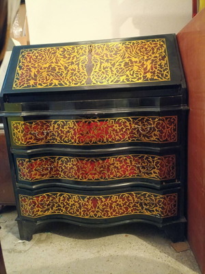 Secretary desk like new with black finish and gold decoration