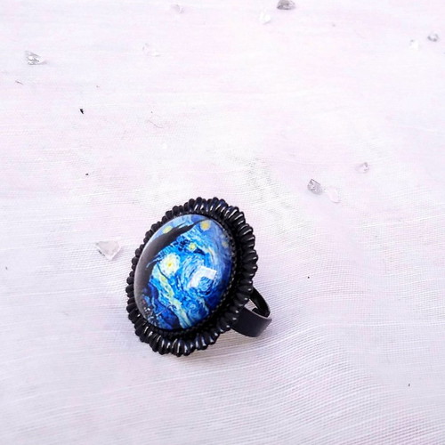 Starry Night Cabochon Ring Vincent Van Gogh Stainless Steel