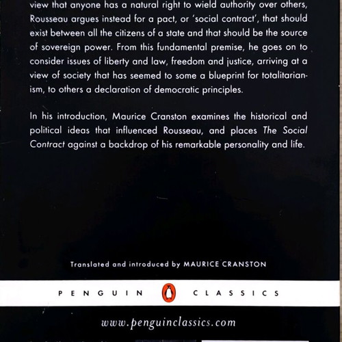 The Social Contract by Jean-Jacques Rousseau like new, Penguin Classics