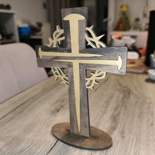 Wooden double-sided tabletop cross new with inlay technique