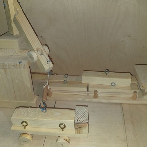 Wooden toy with crane bridge, ship and small handmade truck, new