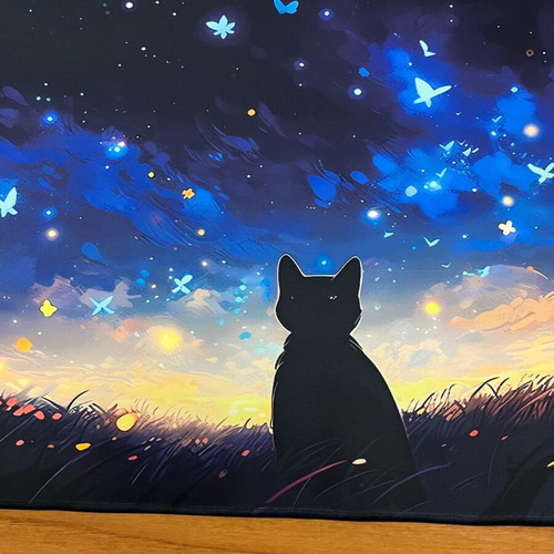 Large Mousepad Black Cat new, Starry Sky 600×300 mm