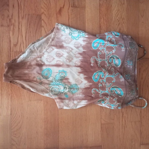 Women's one-piece swimsuit like new, brown and turquoise paisley, size M