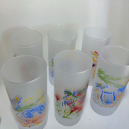 Lumidis Vintage Glasses Set of 6 Frosted Glass by G. Stathopoulos, Like New