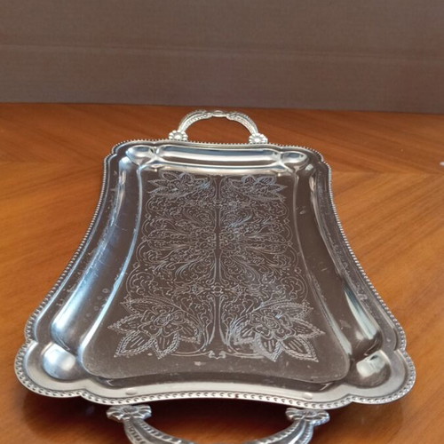 Twin Bird vintage silver-plated serving tray with embossed floral design