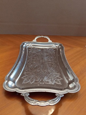 Twin Bird vintage silver-plated serving tray with embossed floral design
