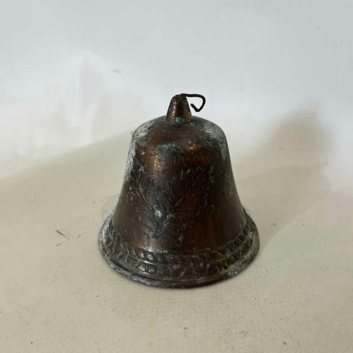 Small old bronze bell with embossed design 7x7