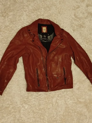 Lapel Leather Biker Jacket Tan like new, men's size M
