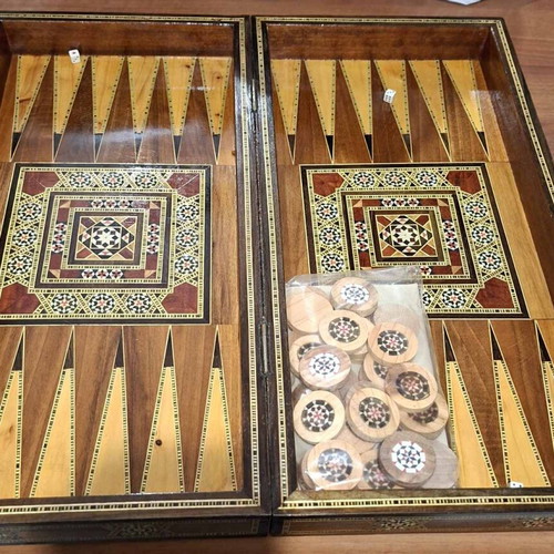 Handmade wooden backgammon with mosaic design like new
