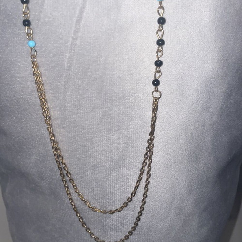 Double Faux Bijoux Necklace with Black and Turquoise Beads like new