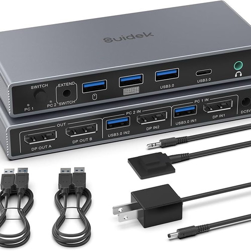 Suidek 2-in 2-out 4K@60Hz DisplayPort KVM switch with USB 3.0 ports new