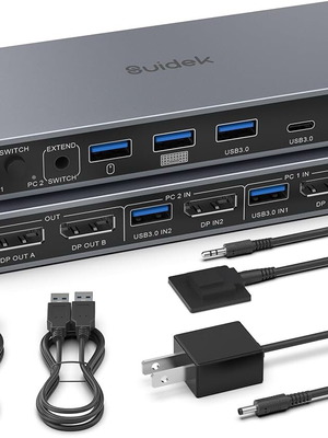 Suidek 2-in 2-out 4K@60Hz DisplayPort KVM switch with USB 3.0 ports new