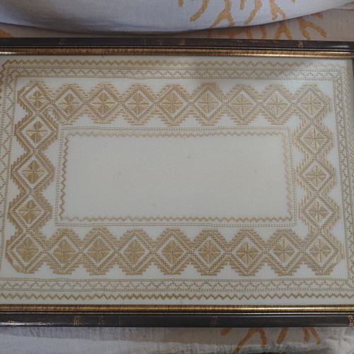 Serving tray with Lefkadian embroidery new 50x35 cm with frame