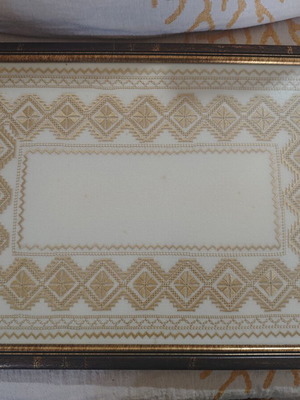 Serving tray with Lefkadian embroidery new 50x35 cm with frame