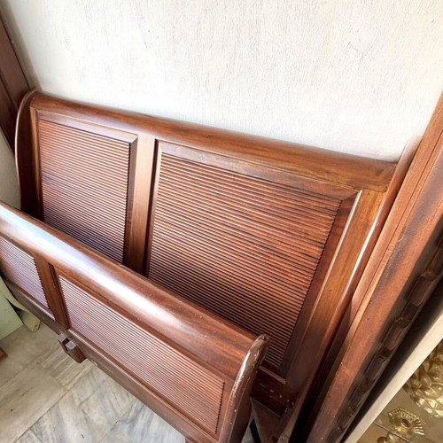Solid wood bed used, mahogany finish, classic heavy construction