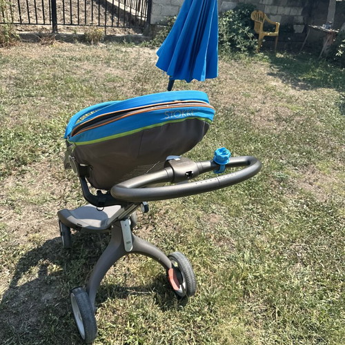 Stokke Xplory baby stroller blue with bag and umbrella
