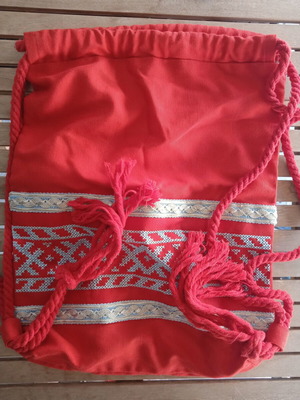 Fabric backpack new, red and turquoise