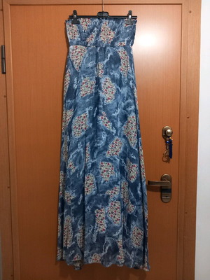 Long printed dress s/m like new with smocked bust and ruffles