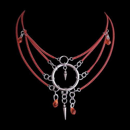 Layered Necklace new with red chains and stainless steel accents