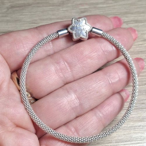 Pandora snowflake charm bracelet 18 cm, silver, zirconia