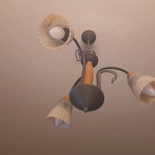 Ceiling light like new, metal glass and wood