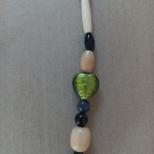 Boho necklace handmade with yellow fabric flower and mixed earthy beads