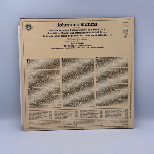 Brahms Piano Quintet used, Rudolf Serkin & Budapest String Quartet