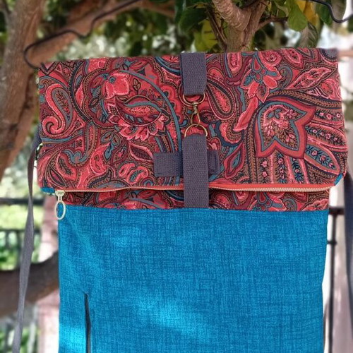 Roll up backpack new, blue and purple, waterproof fabric