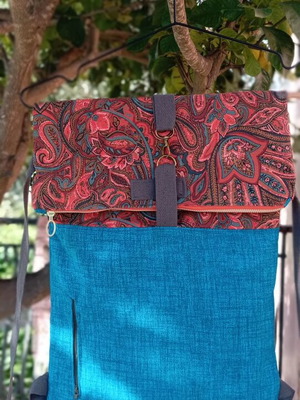 Roll up backpack new, blue and purple, waterproof fabric