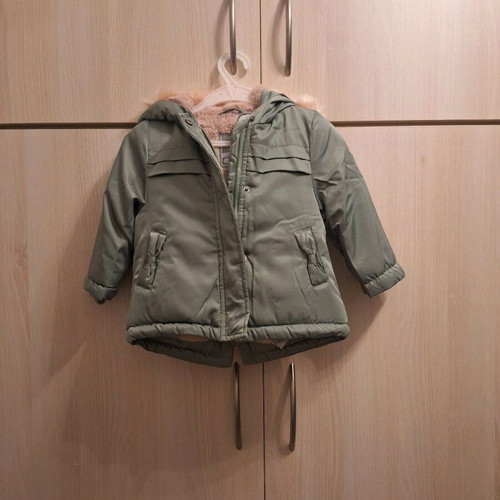 Cool Club khaki baby jacket with fur, size 74 (9-12 months)