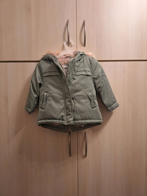 Cool Club khaki baby jacket with fur, size 74 (9-12 months)