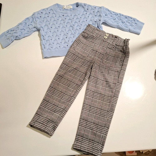 H&M knitted sweater and Primark checked pants set like new 4-5 years