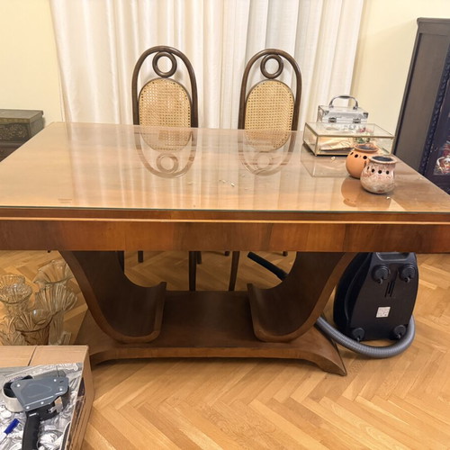 Antique Art Deco dining table used, wood, 4-6 seats