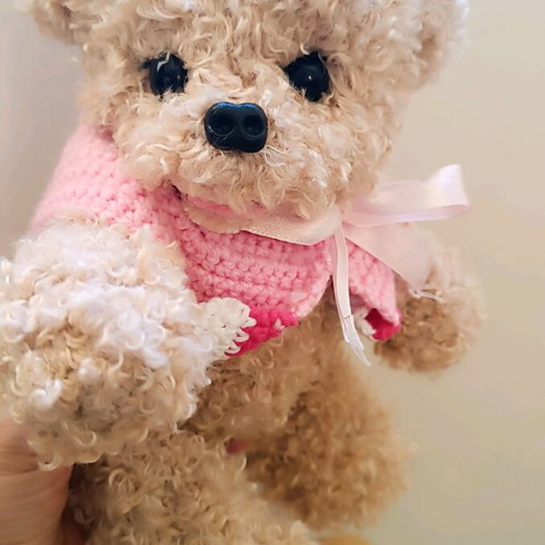 Handmade knitted puppy new with movable joints and pink or red blouse
