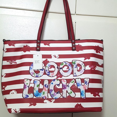 Women's large shoulder bag red-white new with Good Luck logo