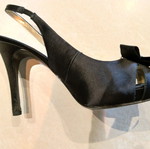 Nine West black fabric sandals with decorative buckle, 12cm heel