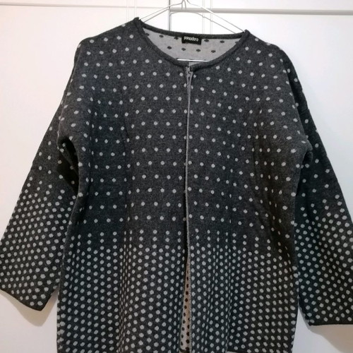 Pomodoro wool cardigan used, size S-M, grey with polka dots, 3/4 sleeve