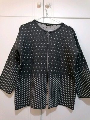 Pomodoro wool cardigan used, size S-M, grey with polka dots, 3/4 sleeve