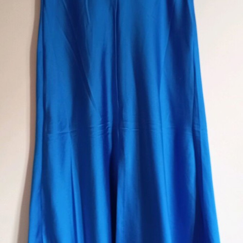 Satin midi skirt like new, blue, with front slit