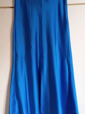 Satin midi skirt like new, blue, with front slit
