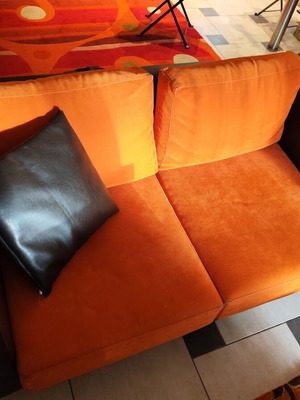Living room set used with two-seater sofa, ottoman and coffee table