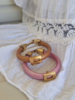 Handmade leather bracelets set of 2 new, pink and brown with gold accents