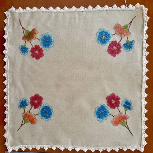 Handmade Vogart table runners with permanent colors, set of 7 like new