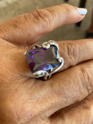 Silver 925 ring with large natural amethyst, vintage style